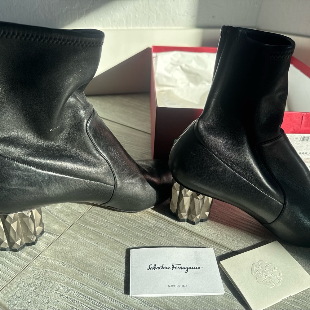 Salvatore Ferragamo Black Boots with Geometric Heels